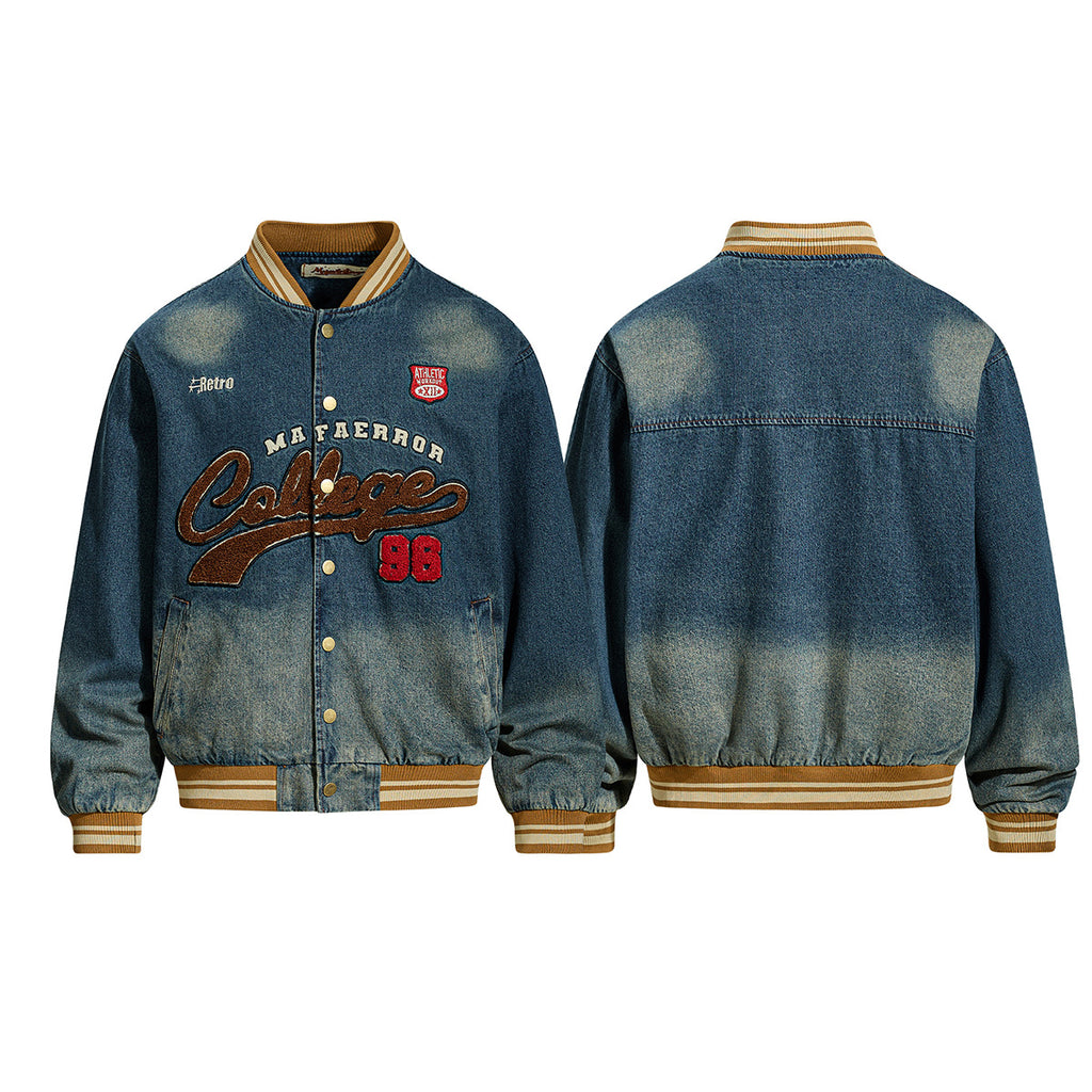 Embroidered denim jacket baseball jacket