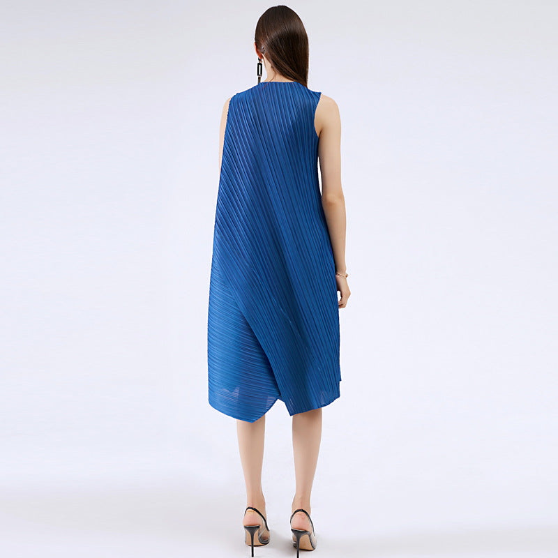 High-end dresses for summer plus-size women Sleeveless solid color loose mid-length dresses for women