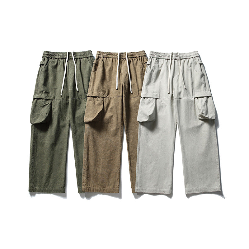 Cargo Pants Men Retro Loose Straight Leg Long Pants