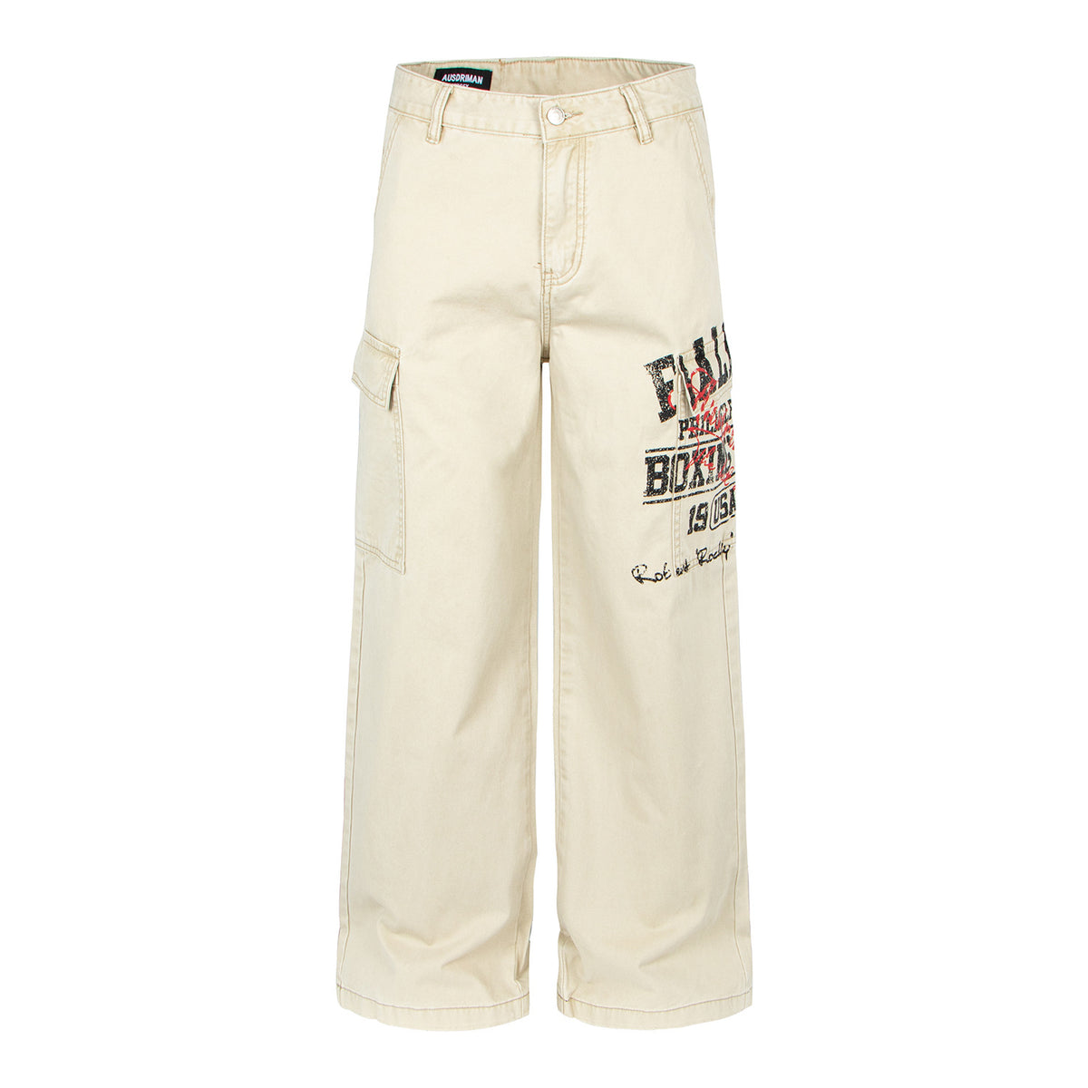 Retro Printed Cargo Pants, Simple Design, Straight Leg Casual Trousers