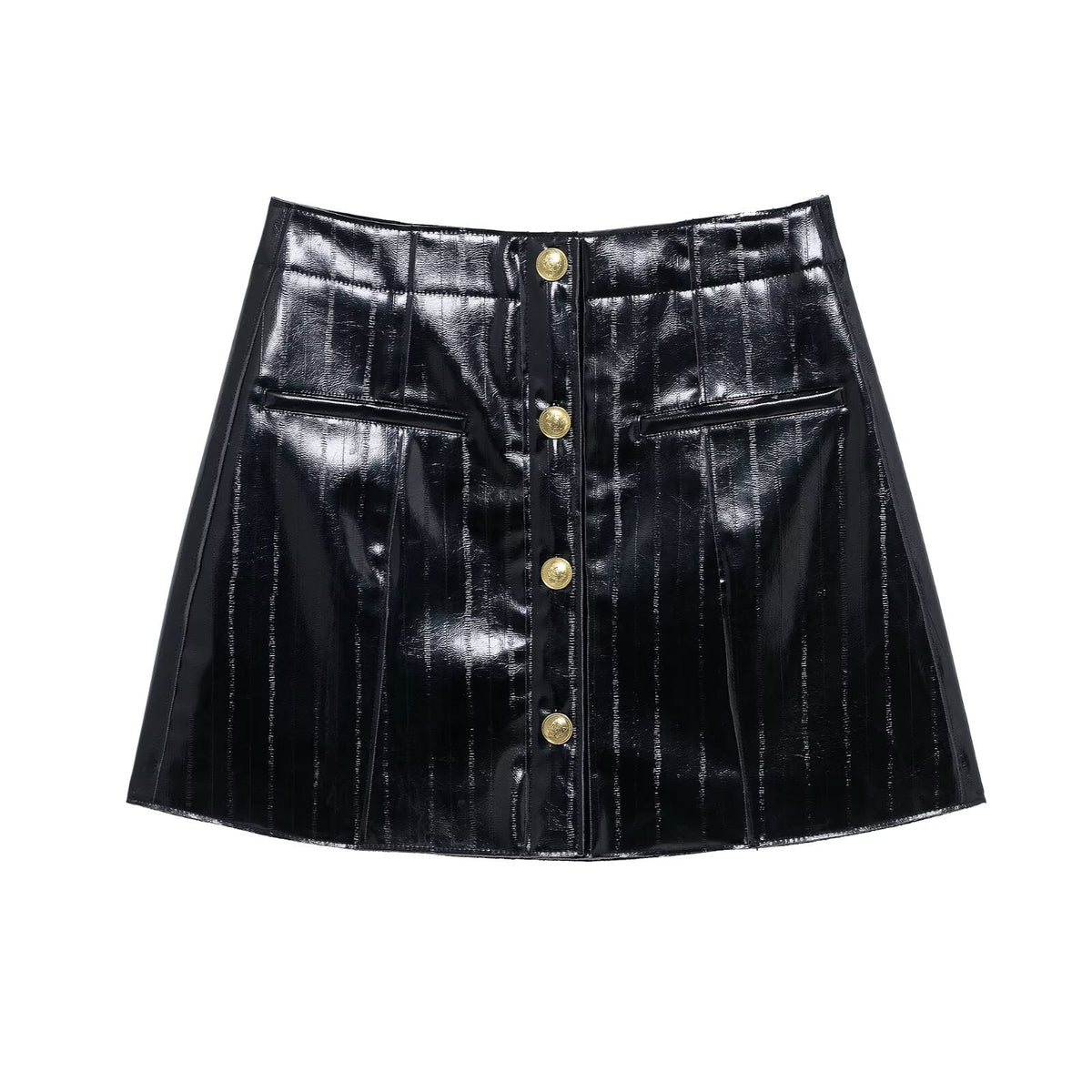 PU imitation leather slim fit black skirt for women