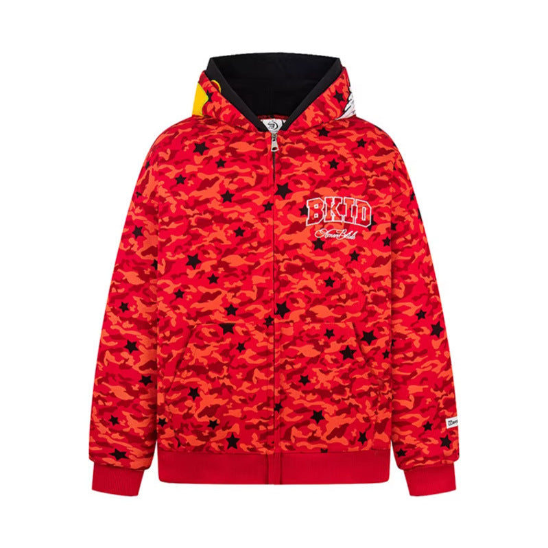 Embroidery Zipper Hoodie Spring Casual Loose Couple Outerwear