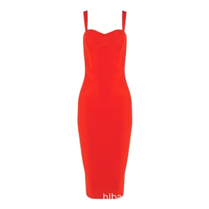 Women's  Dresses New Spaghetti Strap Midi Bandage V Neck Lady Runway Dresses