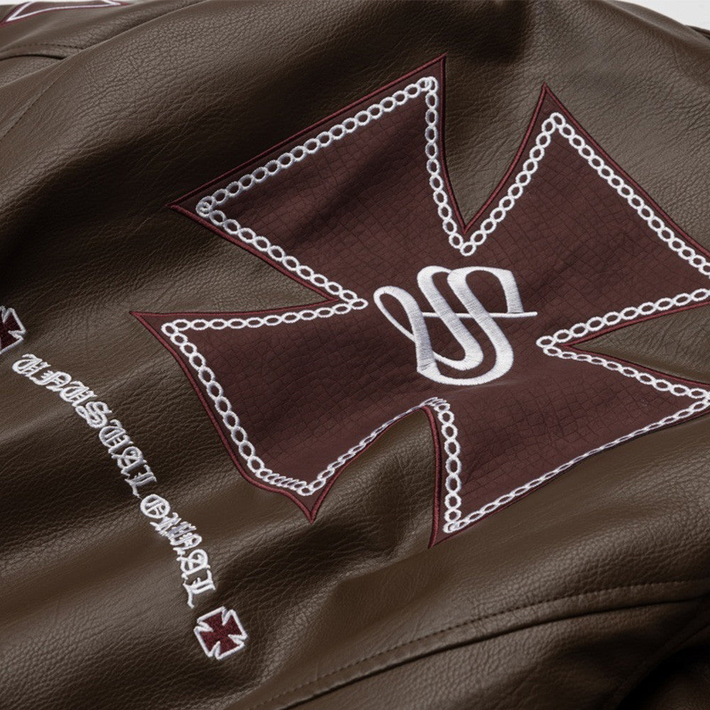 Collar PU leather jacket