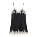 Color blocked lace satin textured top