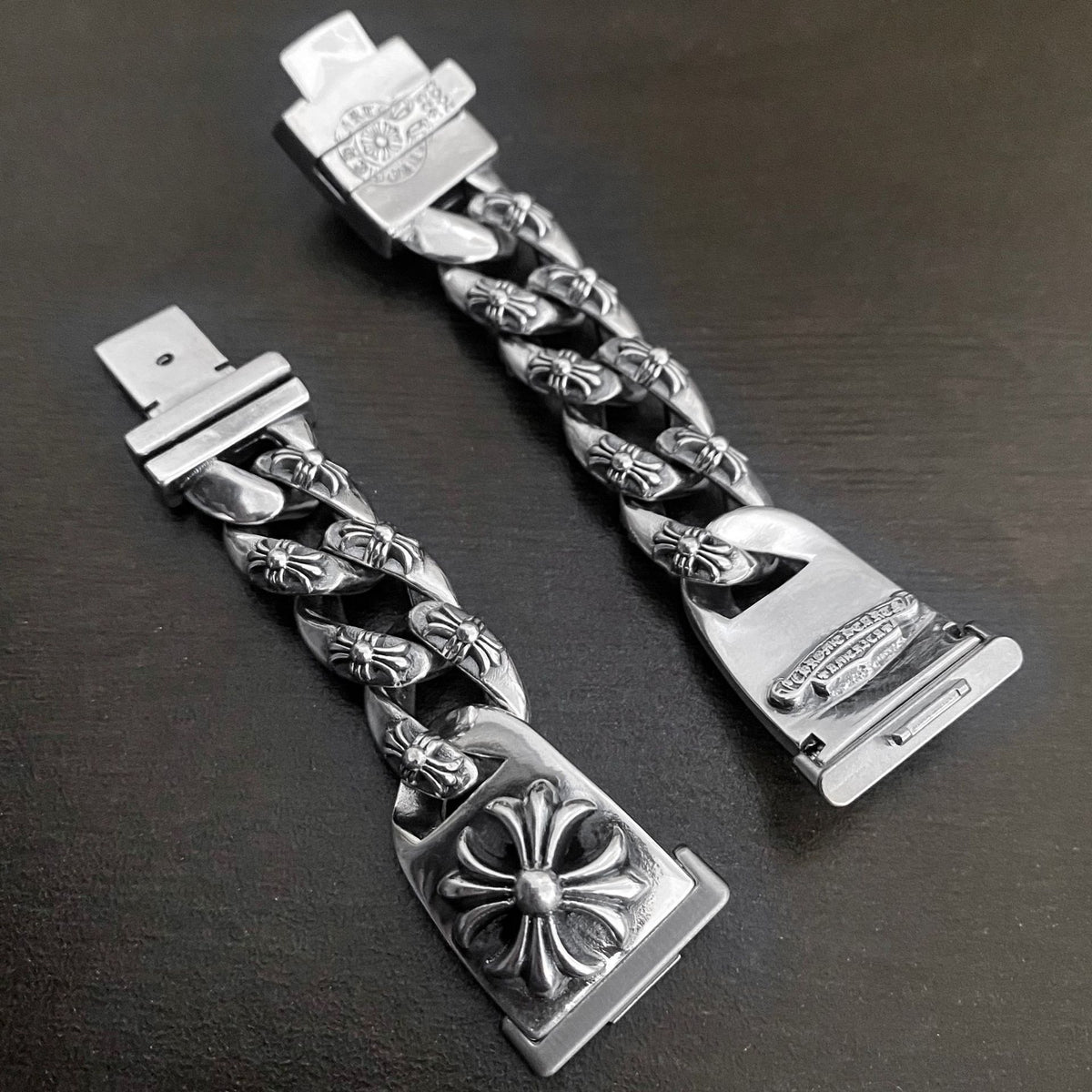 Vintage Thai Silver Cross Flower Watch Chain Punk Versatile Cross Flower Men's and Women's Styles