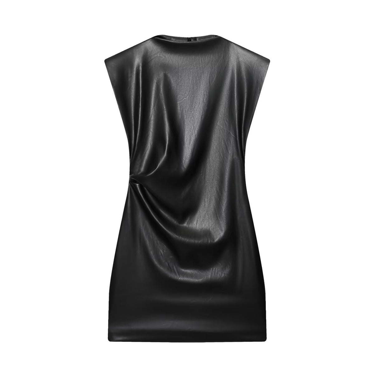 Imitation leather shoulder pad short dress for women's wear