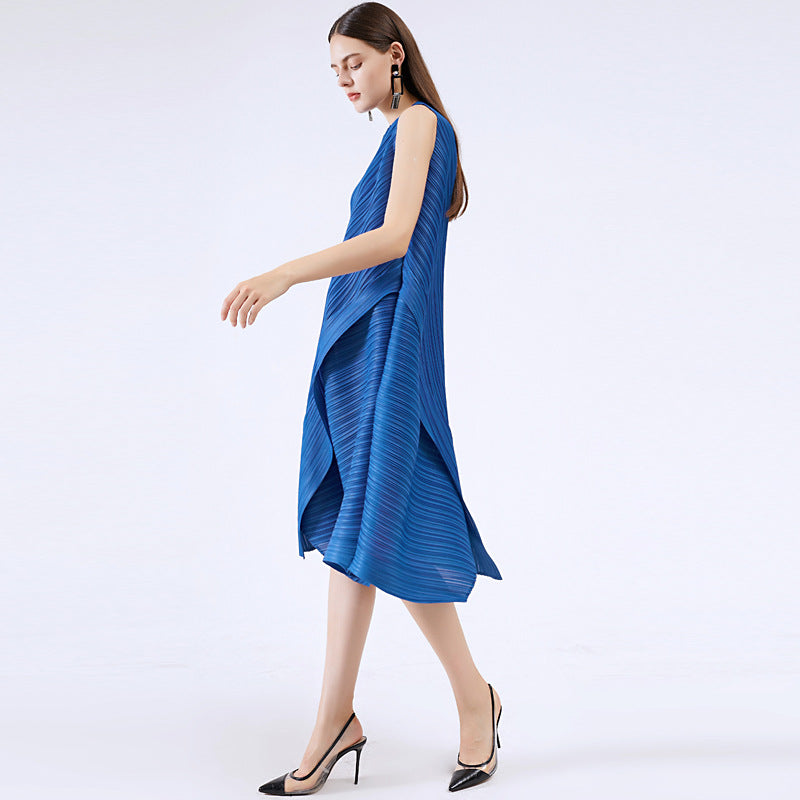High-end dresses for summer plus-size women Sleeveless solid color loose mid-length dresses for women