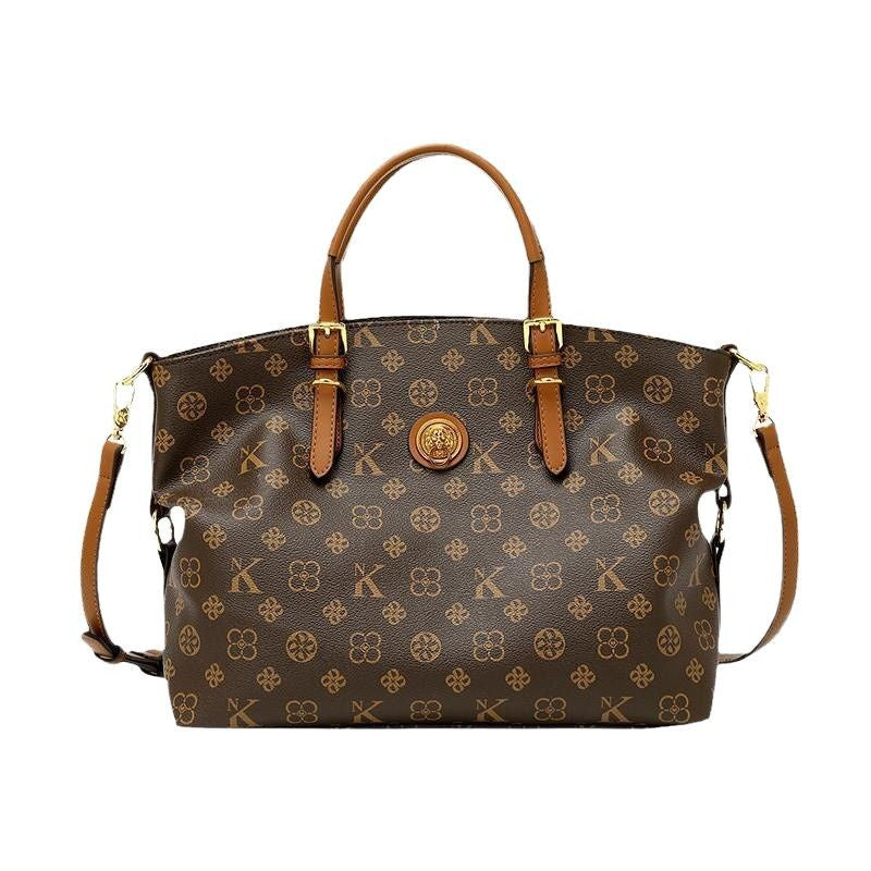Large capacity shoulder bag, genuine leather, suitable for commuting, hand-held, crossbody, or tote bag.