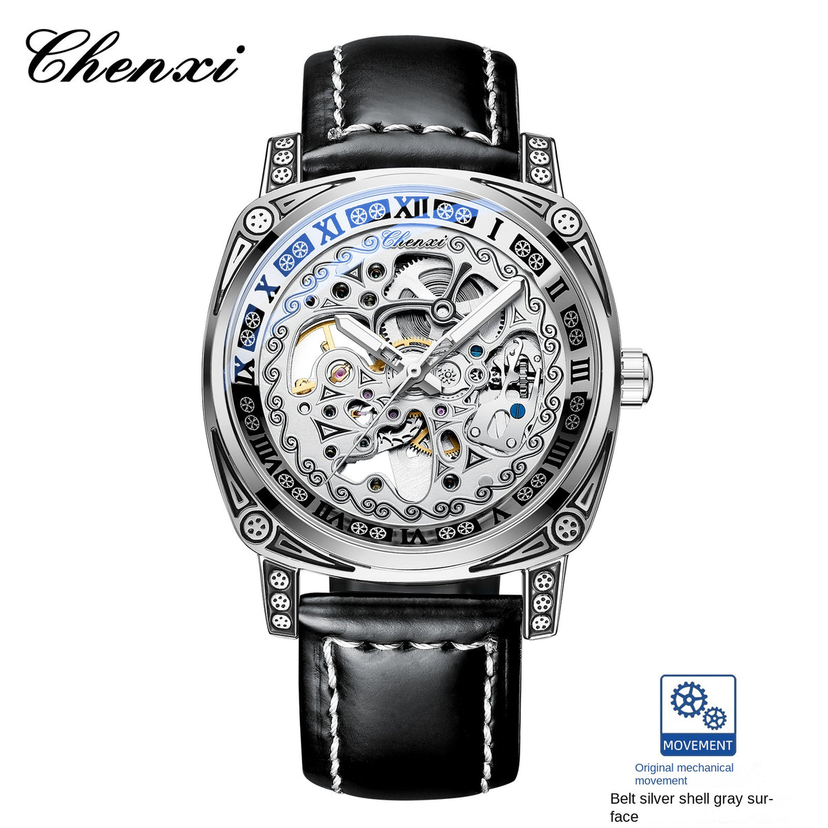 Dress: Vintage Engraved Mechanical Watch Men's Leather Waterproof Hollow-Out Fashion Style Men's Watch