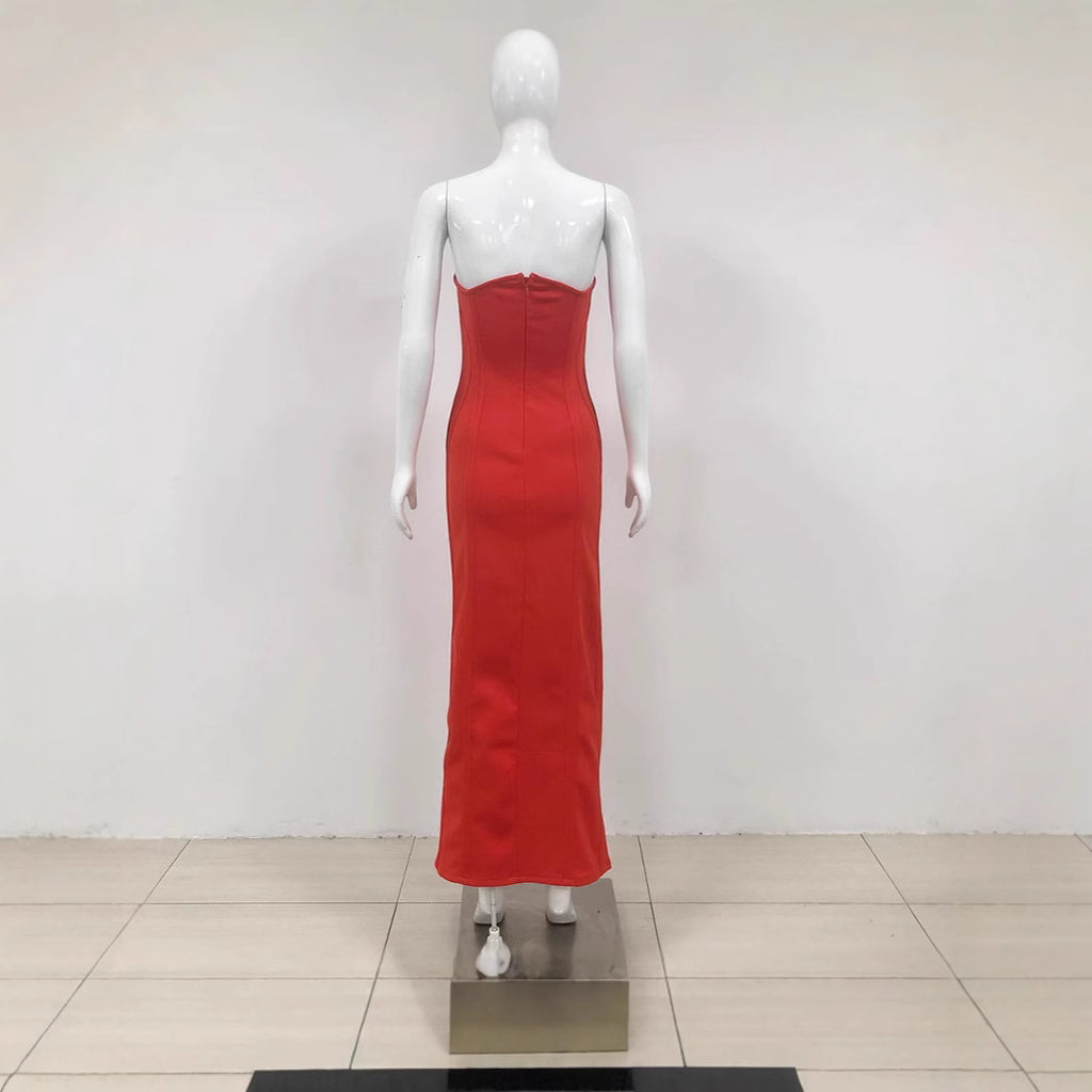 European and American dresses evening gowns hollowed out socialites elegant strapless and sexy long dresses