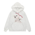 Cute Dog Print Fleece-Lined Hoodie Unisex Casual Loose Sweatshirt