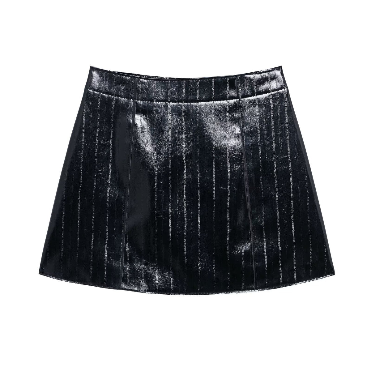 PU imitation leather slim fit black skirt for women