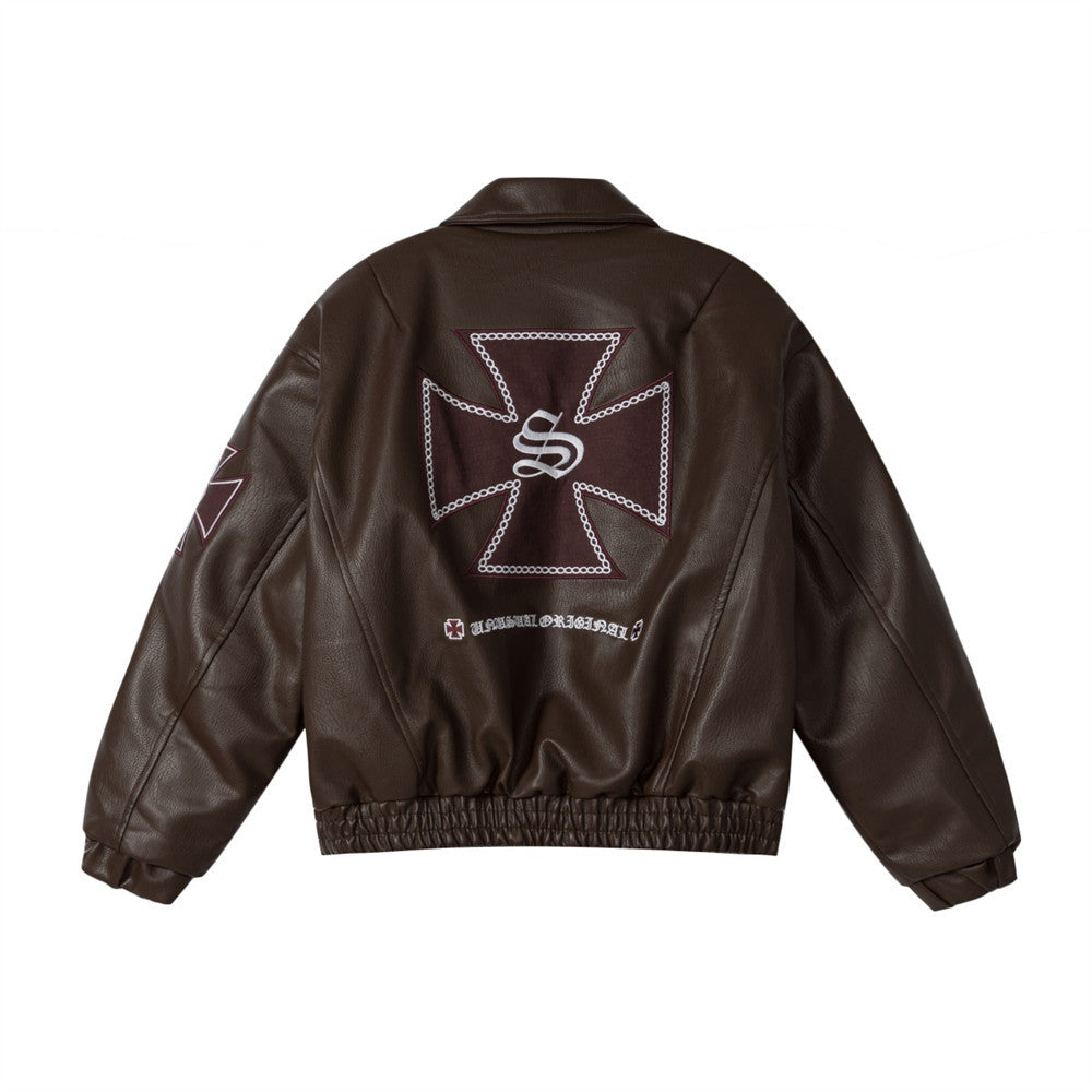 Collar PU leather jacket