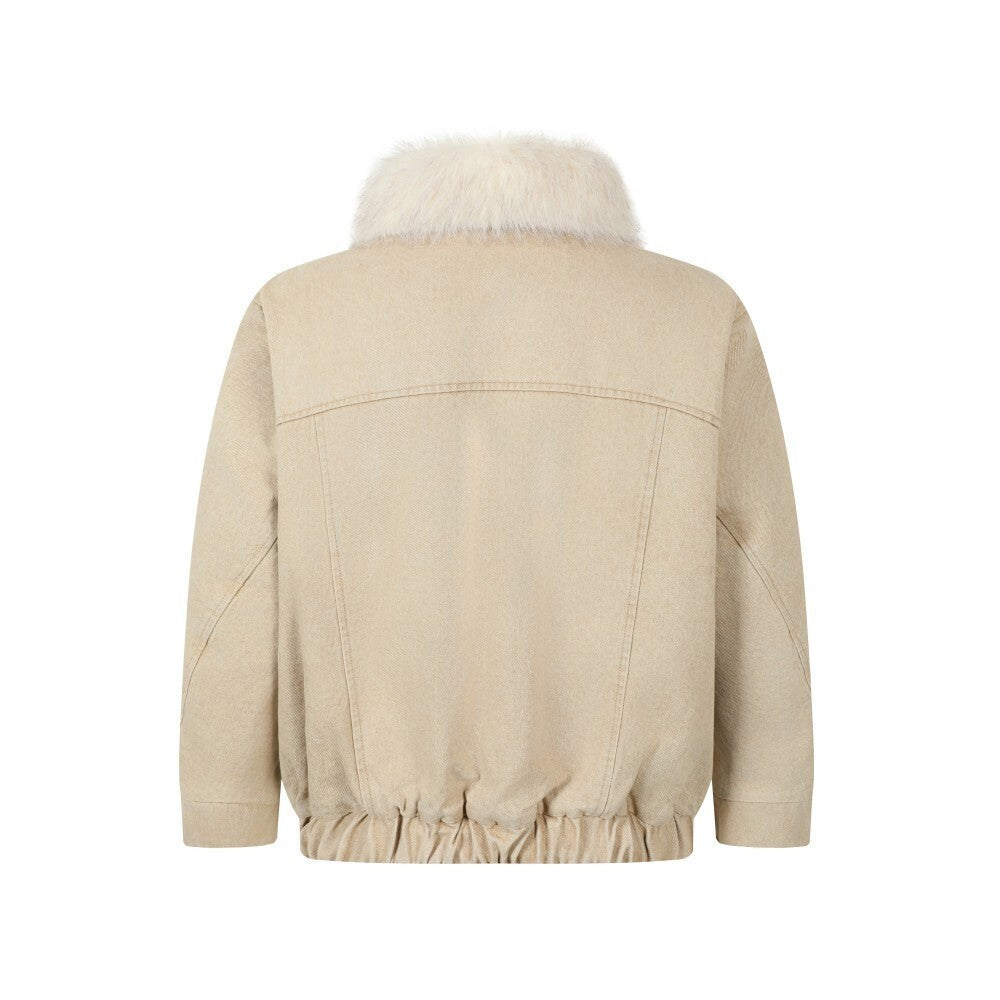 Detachable fur collar denim jacket