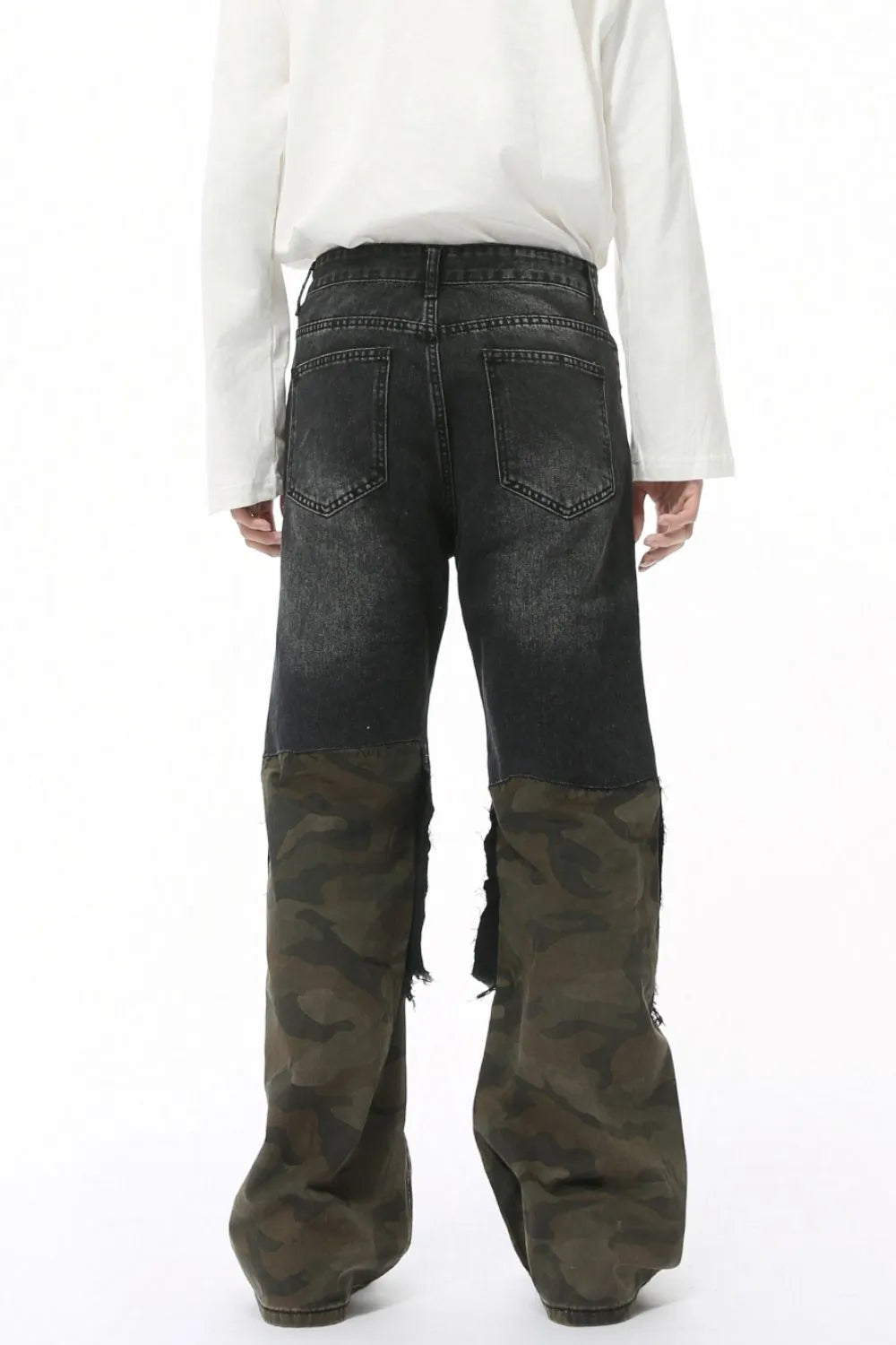 Distressed Camouflage Patchwork Jeans
