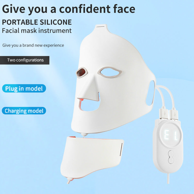 Silicone beauty mask LED photon rejuvenation facial mask instrument red and blue light large row light spectrometer