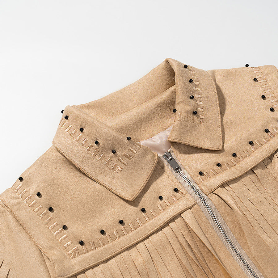 Women's Clothing Tassel Leather Jacket Imitation Suede PU Jacket Outerwear