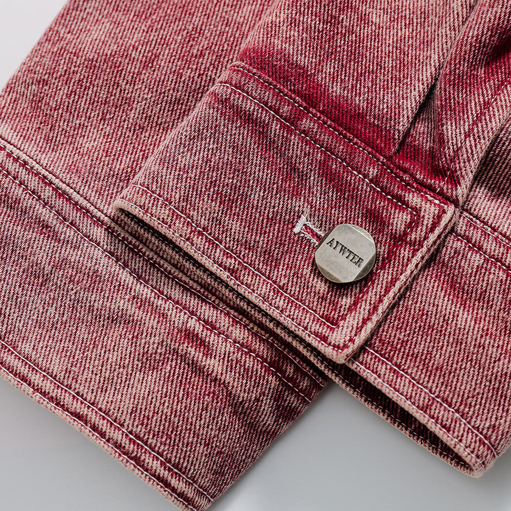Jacquard patchwork washed denim jacket