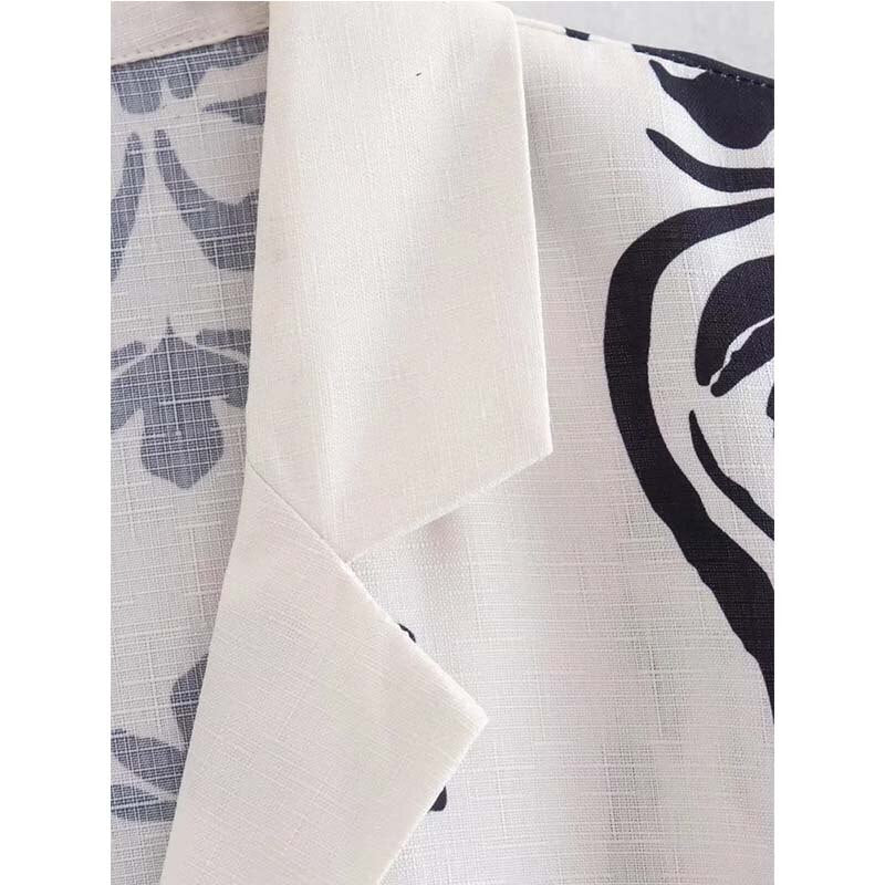 Women Printed Dresses With Bow Belt Summer Flax Elegant Party Short Sleeve Female Causal Mini Dresses