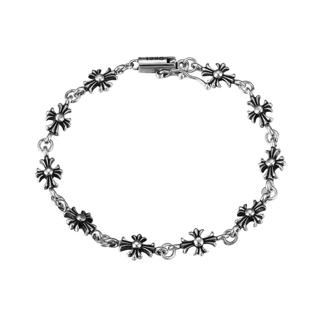 CH Retro Couple Bracelet Cross Dice Bracelet Full Rhinestones Ins Trendy Hip Hop Style Rhinestone Inlaid