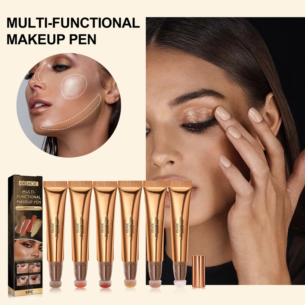 EELHOE Multifunctional Makeup Pen, Face Light Highlight Natural Three-Dimensional Liquid Contour Beauty Stick