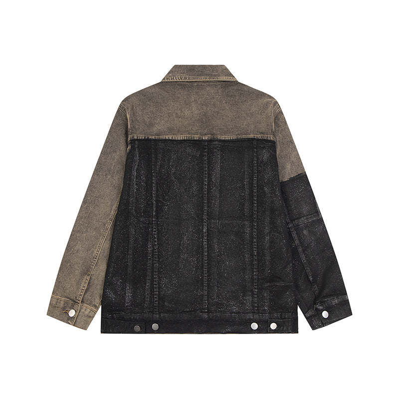 Washed color blocked denim jacket