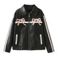 Bow embroidered leather jacket