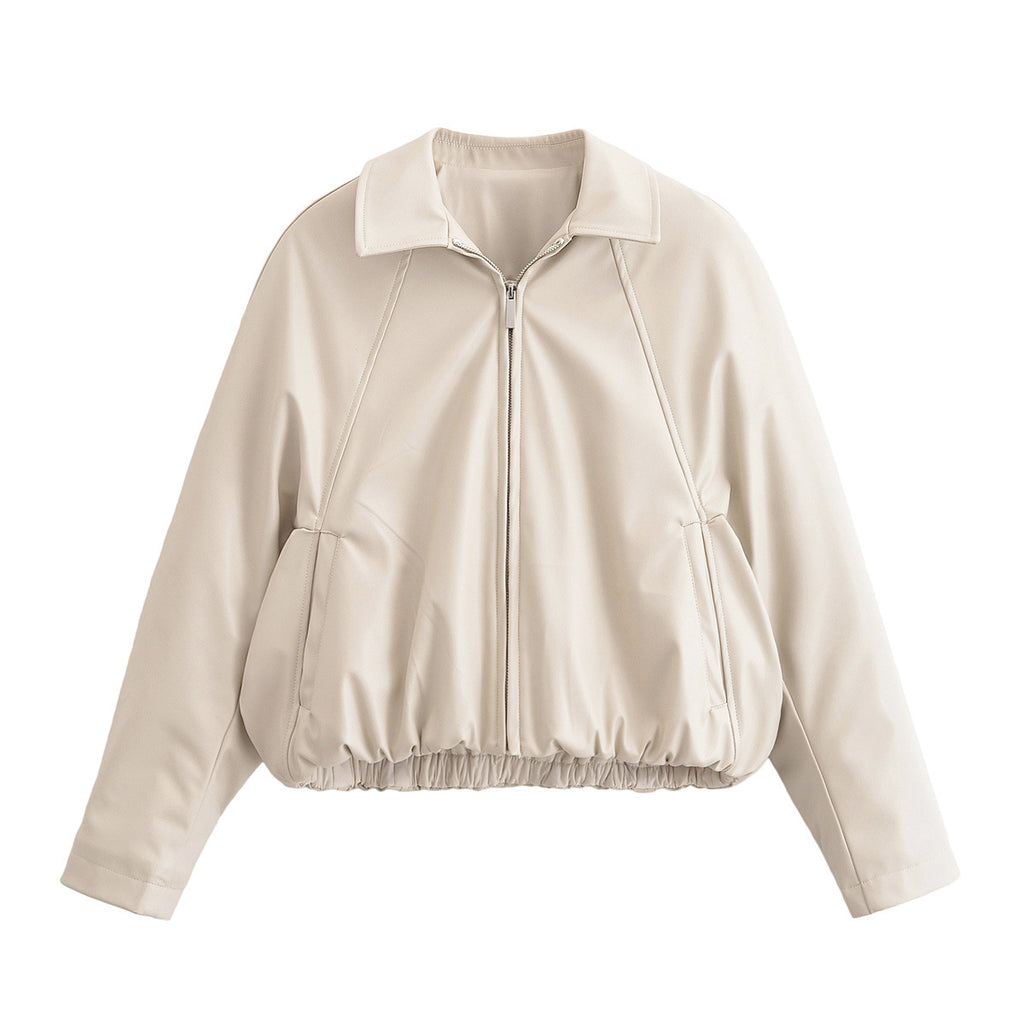 Collar imitation leather jacket
