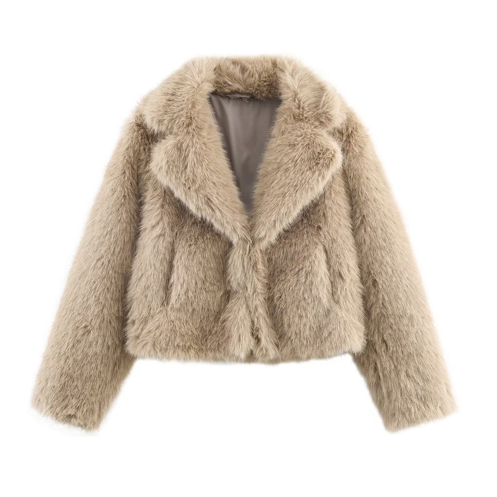 Artificial fur effect short jacket