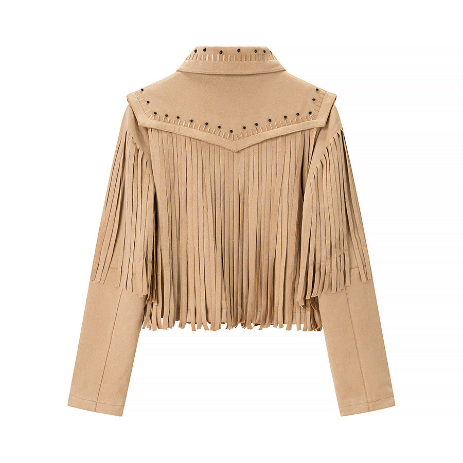 Women's Clothing Tassel Leather Jacket Imitation Suede PU Jacket Outerwear