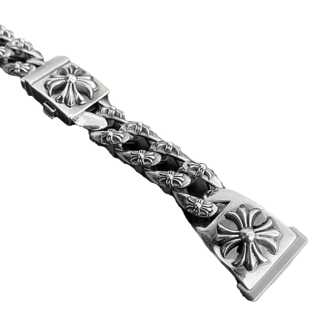 Vintage Thai Silver Cross Flower Watch Chain Punk Versatile Cross Flower Men's and Women's Styles