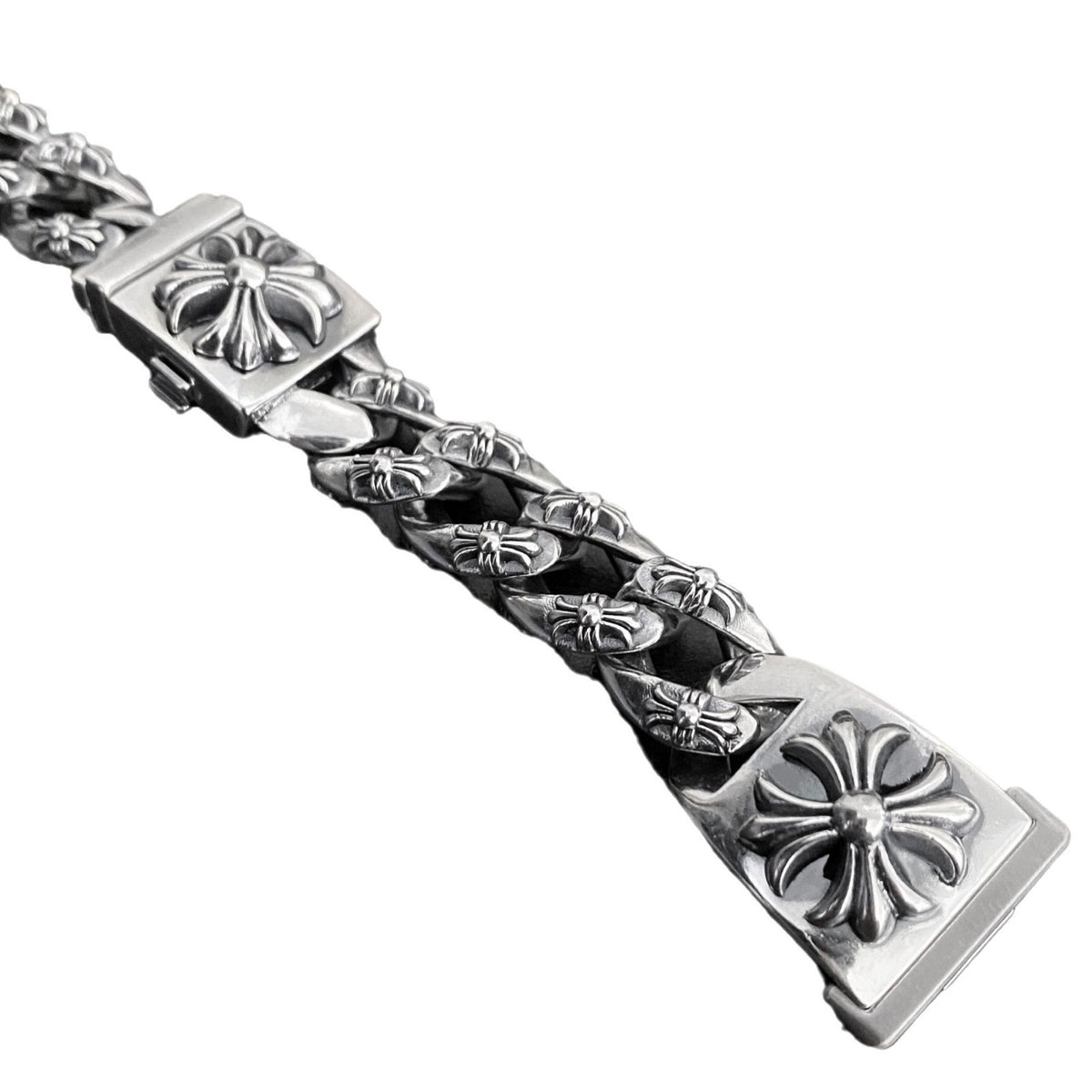 Vintage Thai Silver Cross Flower Watch Chain Punk Versatile Cross Flower Men's and Women's Styles