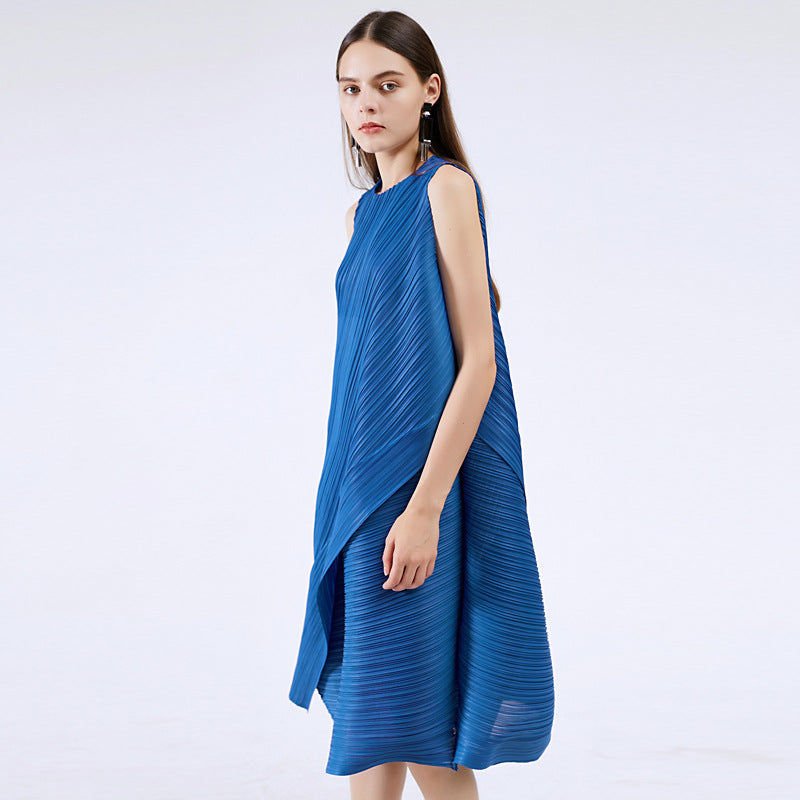 High-end dresses for summer plus-size women Sleeveless solid color loose mid-length dresses for women