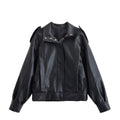 Falling shoulder lychee patterned imitation leather jacket