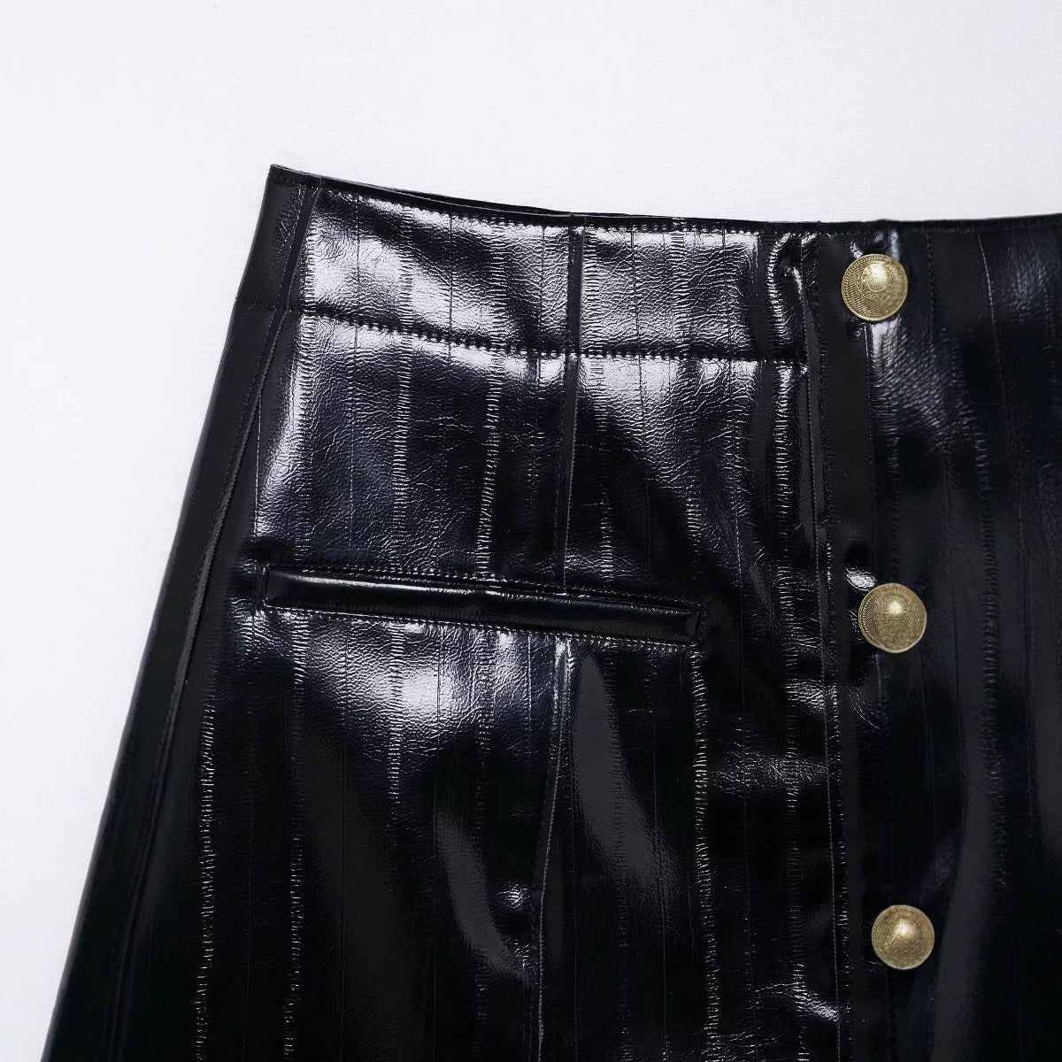 PU imitation leather slim fit black skirt for women