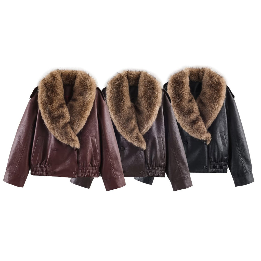 Detachable collar imitation leather jacket jacket