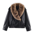 Detachable collar imitation leather jacket jacket