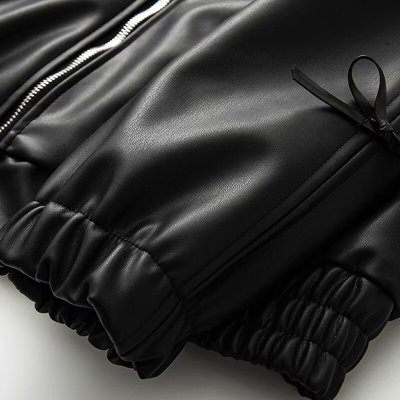 Bow shaped imitation leather jacket