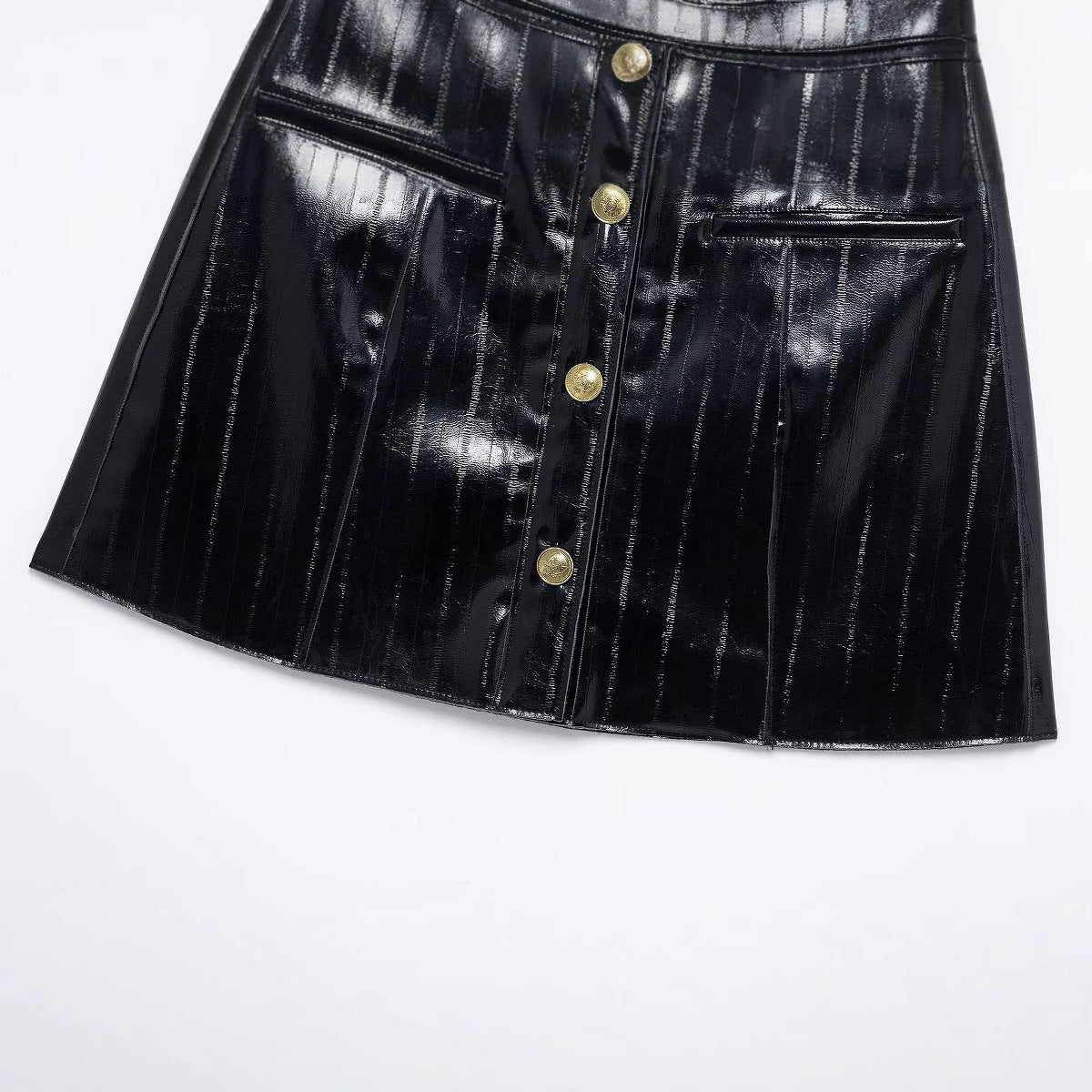 PU imitation leather slim fit black skirt for women