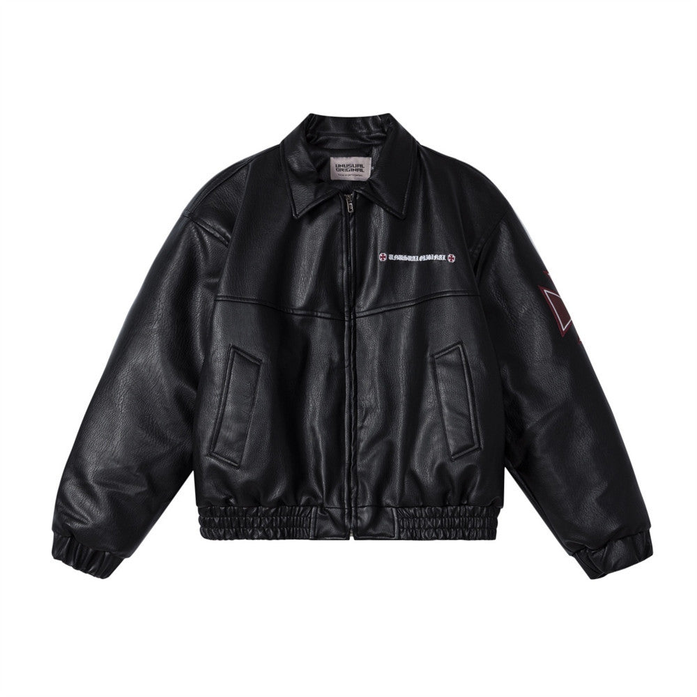 Collar PU leather jacket