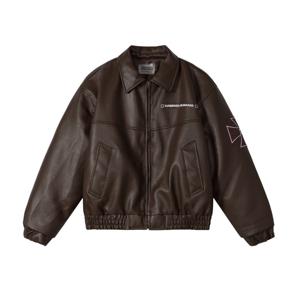 Collar PU leather jacket