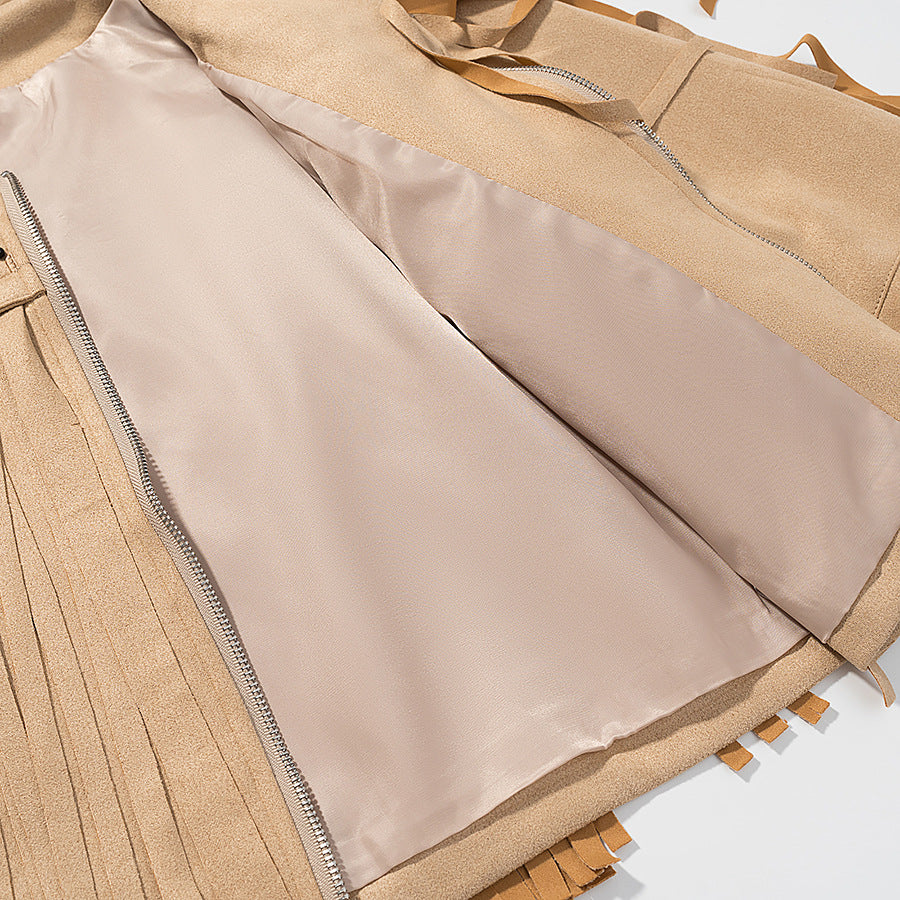 Women's Clothing Tassel Leather Jacket Imitation Suede PU Jacket Outerwear