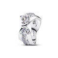 Panda Dora S925 Silver Ring with Pav&eacute; Set Sparkling Starlight Bow, Fashionable Elegant Women's Ring, Cuban Chain Pair Ring