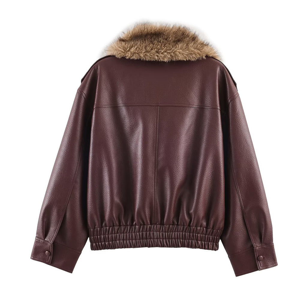 Detachable collar imitation leather jacket jacket