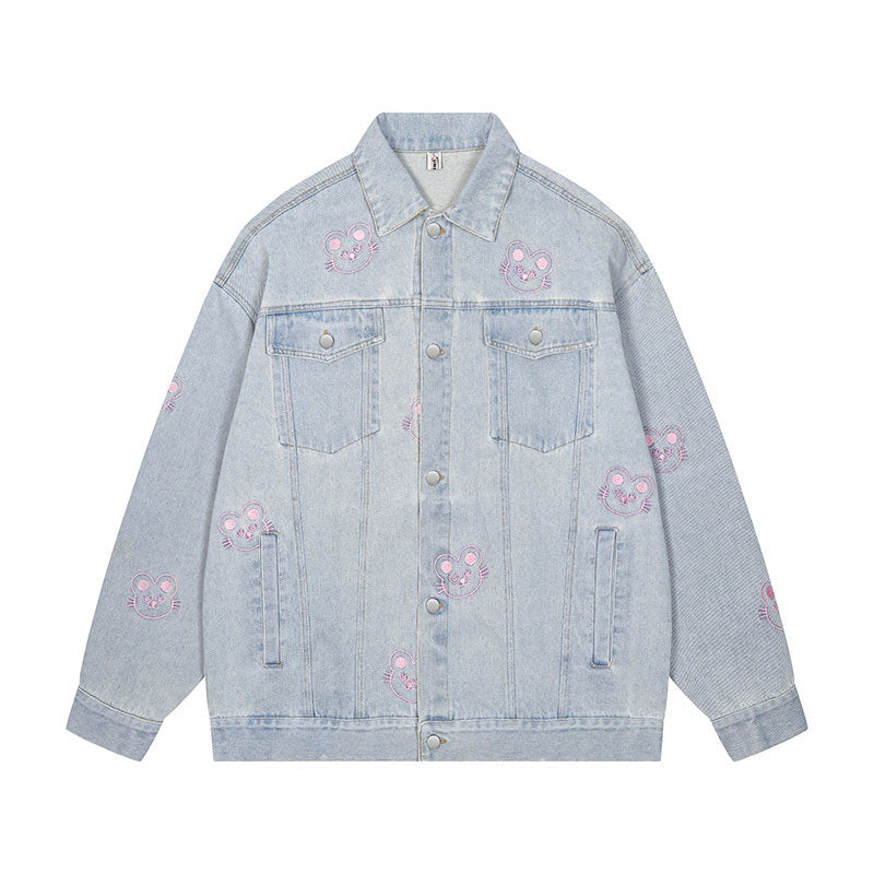 Kitten embroidered denim jacket