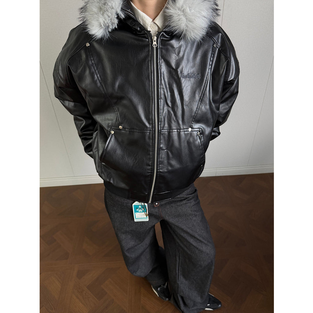 Leather jacket jacket with cotton clip