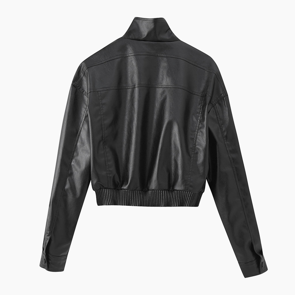 Pocket decoration imitation leather jacket