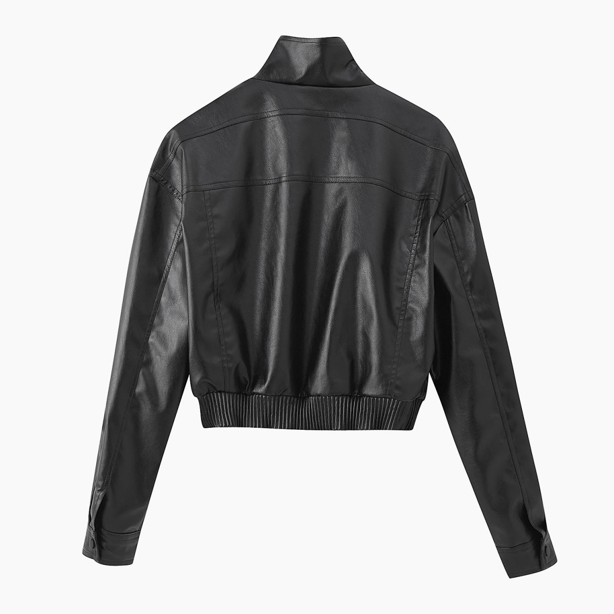 Pocket decoration imitation leather jacket
