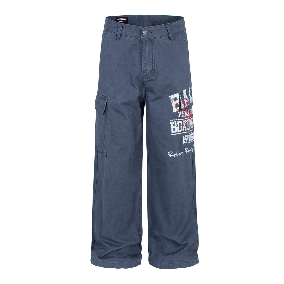 Retro Printed Cargo Pants, Simple Design, Straight Leg Casual Trousers